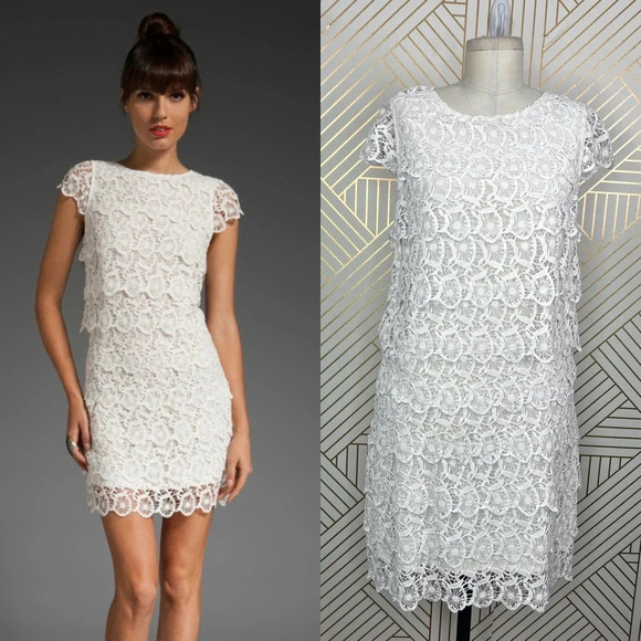 See‎ by Chloe Tiered Lace Crochet Dress Ivory White Size 8 - Picture 1 of 12
